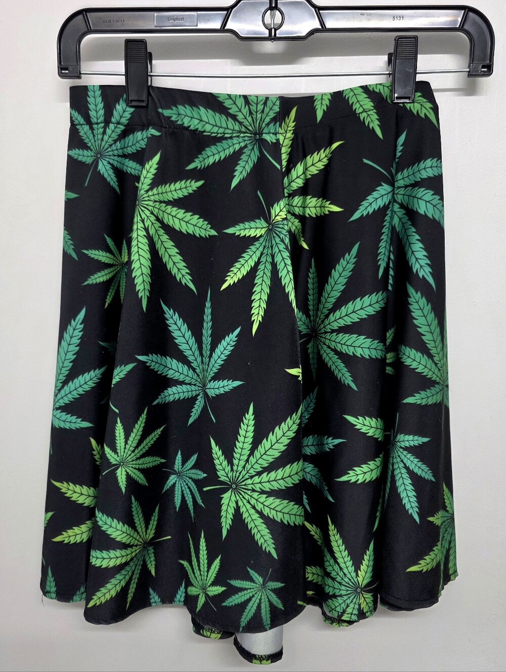 MARY JANE Black Skater Skirt with Green Leaf Print